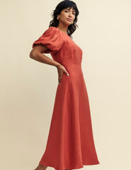 Terracotta Puff Sleeve Zora Midaxi Dress