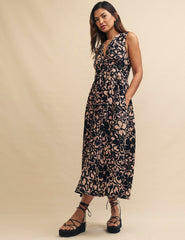 Black and Brown Floral Sleeveless Starlight Midaxi Dress