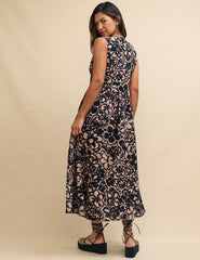 Black and Brown Floral Sleeveless Starlight Midaxi Dress