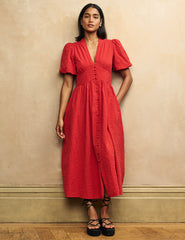 Red V-Neck Starlight Midi Dress