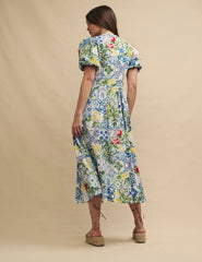 Blue Floral Tile Print Starlight Midi Dress