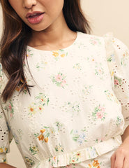 White Floral Broderie Felicia Midi Tea Dress