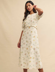 White Floral Broderie Felicia Midi Tea Dress