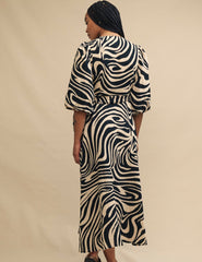 Black Swirl Print Regan Wrap Midi Dress