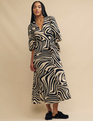 Black Swirl Print Regan Wrap Midi Dress