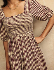 Brown Gingham Elsa Midi Dress