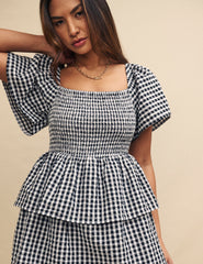 Black Gingham Ruffle Tiered Rosalia Maxi Dress