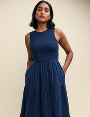 Navy Tiered Sleeveless Charlie Midi Dress