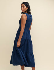 Navy Tiered Sleeveless Charlie Midi Dress