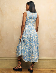 Blue Floral Sleeveless Charlie Midi Dress