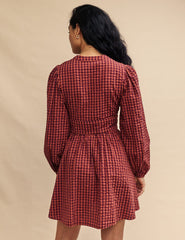 Brown Gingham Starlight Long Sleeve Mini Dress