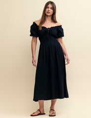 Black Bardot Genevieve Midi Dress
