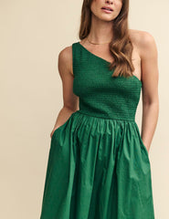 Forest Green One Shoulder Georgia Midi Dress