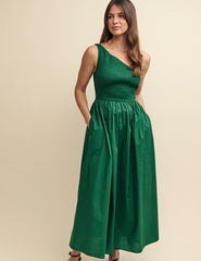Forest Green One Shoulder Georgia Midi Dress