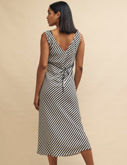 Black and White Stripe Satin Helena Midi Dress