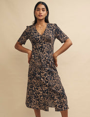 Brown Watercolour Print Alexa Midi Tea Dress