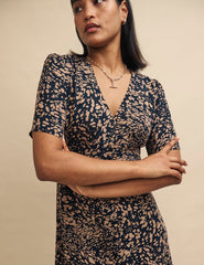 Brown Watercolour Print Alexa Midi Tea Dress