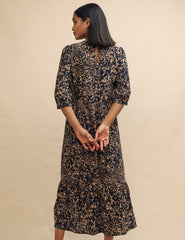 Brown Watercolour Print Rachel Midi Dress