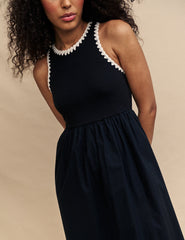 Black Crochet Trim Seattle Midi Dress