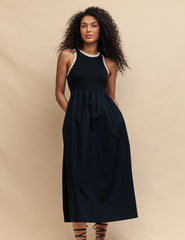 Black Crochet Trim Seattle Midi Dress