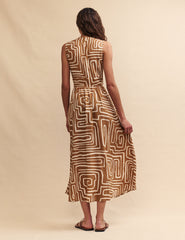 Brown Abstract Starlight Midaxi Dress
