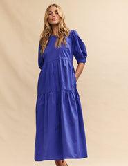 Blue Tiered Smock Rochelle Midi Dress