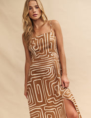 Brown Abstract Maddy Midi Dress
