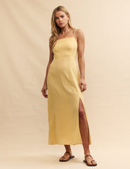 Petite Yellow Linen-blend Maddy Midi Dress