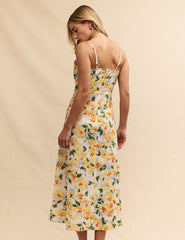 Yellow Floral Linen-blend Pippin Midi Dress