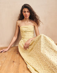 Yellow Ditsy Floral Bandeau Felicity Midi Dress