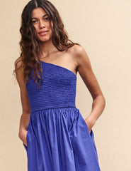 Blue One Shoulder Georgia Midi Dress