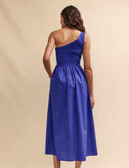 Blue One Shoulder Georgia Midi Dress