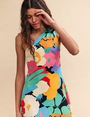 Floral Abstract One Shoulder Corine Midi Dress