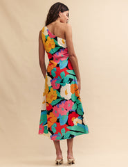 Floral Abstract One Shoulder Corine Midi Dress