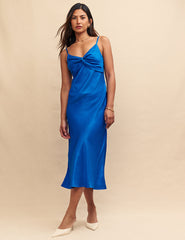 Blue Satin Jaquard Ida Midi Dress