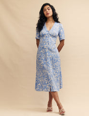 Blue Printed Alexa Midi Dress