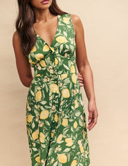 Petite Green Lemon Print Sandra Midi Dress