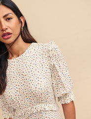 White Ditsy Floral Felica Midi Dress