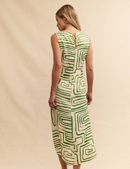 Cream Abstract Devi Midi Dress