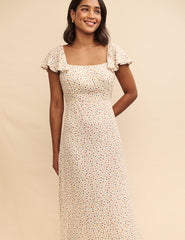 White Ditsy Floral Elsie Midi Dress
