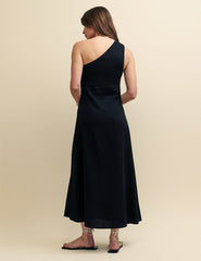 Black One Shoulder Corine Midi Dress