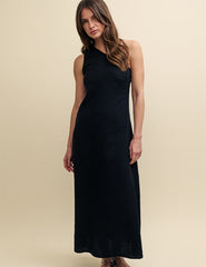 Black One Shoulder Corine Midi Dress