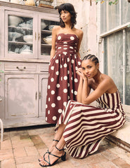 Brown Spot Print Bandeau Felicity Midi Dress