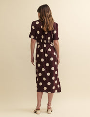Brown Spot Print Alexa Midi Dress