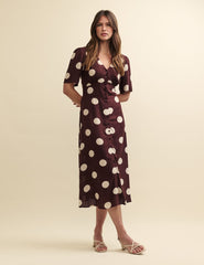 Brown Spot Print Alexa Midi Dress