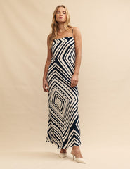 Black & White Abstract Stripe Ruthie Maxi Dress