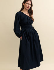 Black One Shoulder Saffy Midi Dress