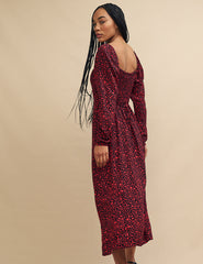 Red Heart Print Abby Midi Dress