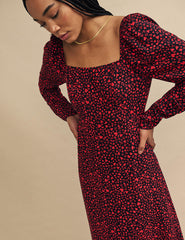 Red Heart Print Abby Midi Dress