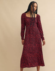 Red Heart Print Abby Midi Dress